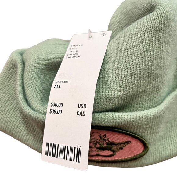 NEW BOYS LIE BEANIE HAT FOLDOVER GREEN PINK LOGO PATCH - Picture 4 of 4